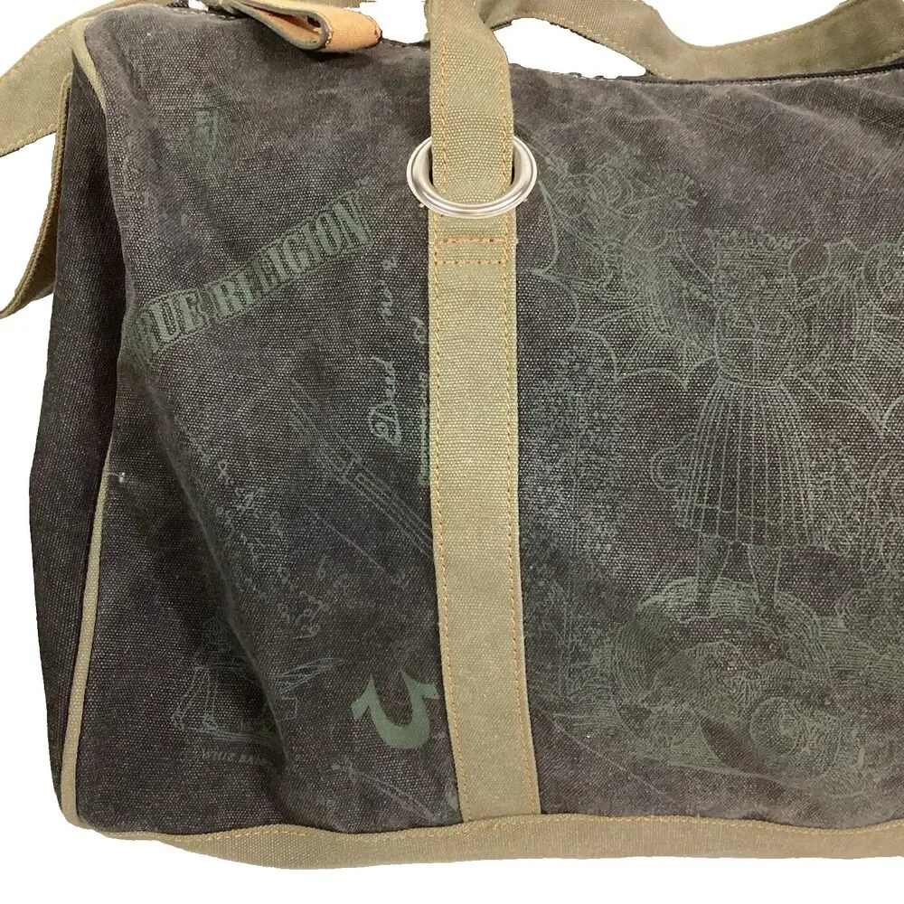 True Religion Duffle Bag Brown w/Tan - Shoulder Strap + Handles - Large - Cotton